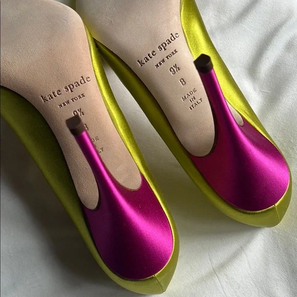Kate Spade Latrice Satin Lime Green/Royal Purple Bow Pumps - Picture 7 of 9
